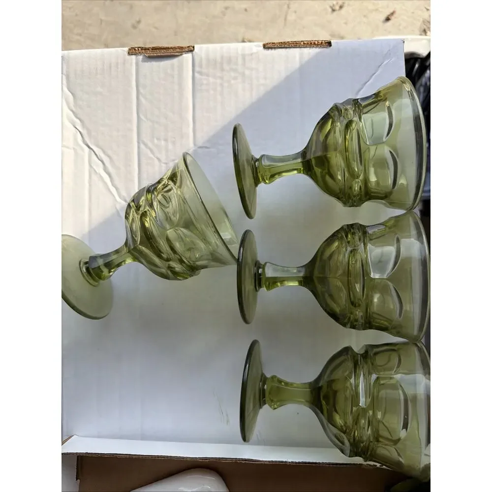 4 VTG FOSTORIA ARGUS Green Water‎ Wine Goblets Glasses Water Henry Ford 5”